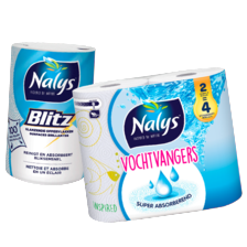 Nalys Blitz of Vochtvangers
keukenpapier pak à 1-4 rollen
of Excellence 5-laags maxi toiletpapier
pak à 18 rollen